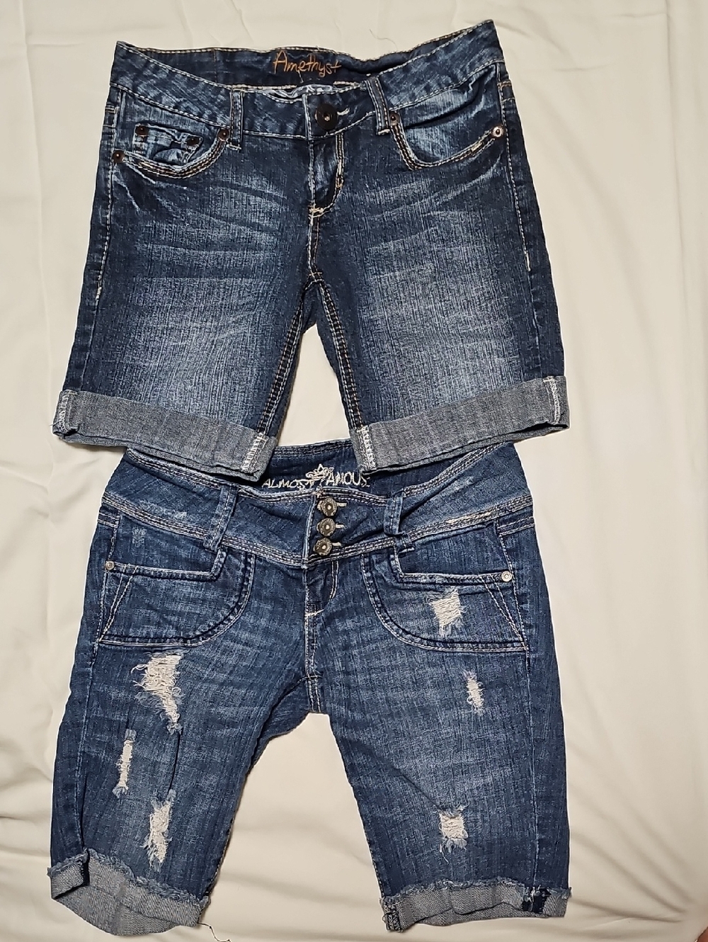 Almost Famous & Amethyst Dark Blue Distressed Boyfriend Jeans Shorts
